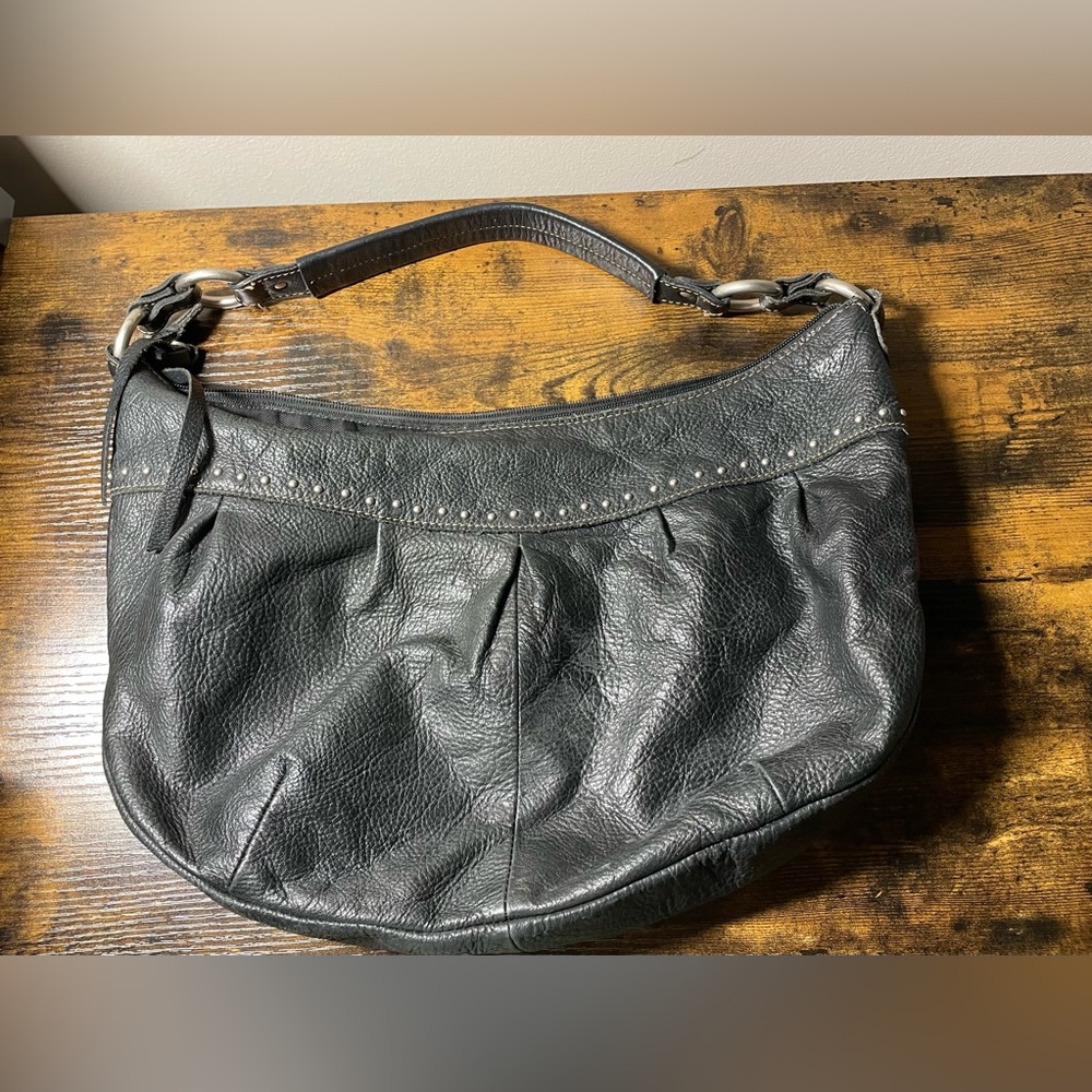 Fossil Black Pebble Leather Hobo Bag with Stud Detail